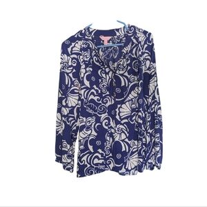 Lilly Pulitzer Floral Blue and White Silk Blouse Size M